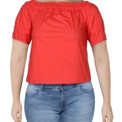 Hot Sale 🎁 Laundry by Shelli Segal 👩 Womens Ribbed Trim Off-The-Shoulder Blouse 🔥