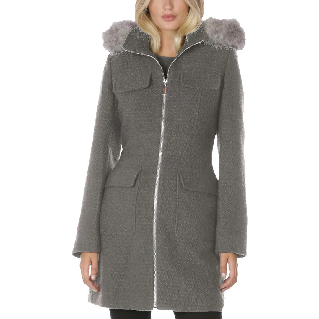 Budget 😀 Laundry by Shelli Segal 👩 Womens Faux Fur Trim Long Long 🧥 Coat ✨ 4 Budget 😀 Laundry by Shelli Segal 👩 Womens Faux Fur Trim Long Long 🧥 Coat ✨ - Image 2