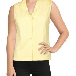 Flash Sale 🎁 Laundry by Shelli Segal Samo Poplin 👩 Womens Ruffled Sleeveless Top 🛒