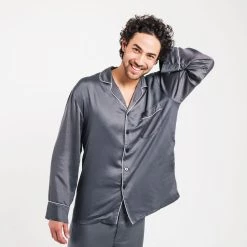 Outlet 👏 Ettitude men Sateen Long Sleeve PJ 👚 Shirt ⌛