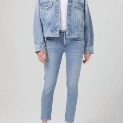 New 👏 Citizens Of Humanity 👩 women Ella Mid Rise Slim Crop Denim in Carmine 🧨