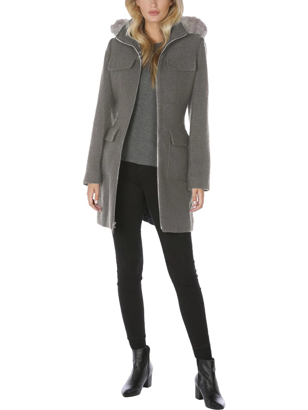 Budget 😀 Laundry by Shelli Segal 👩 Womens Faux Fur Trim Long Long 🧥 Coat ✨ 3 Budget 😀 Laundry by Shelli Segal 👩 Womens Faux Fur Trim Long Long 🧥 Coat ✨