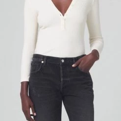 Cheapest 😍 Citizens Of Humanity 👩 women Aideen Rib Henley Top in Champagne ✨