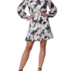 New ⌛ Laundry by Shelli Segal 👩 Womens Printed Long Sleeve Mini 👗 Dress 🤩