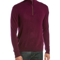 Budget 🎁 men Qi Cashmere 1/4-Zip Mock Sweater 🎉