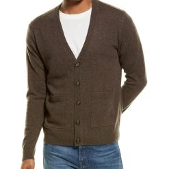 Best reviews of ⌛ men Qi Cashmere Solid Cashmere V-Neck Cardigan 🌟