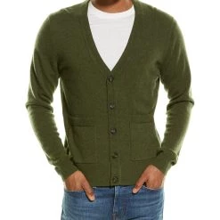 Coupon ✔️ men Qi Cashmere Solid Cashmere V-Neck Cardigan 🎉